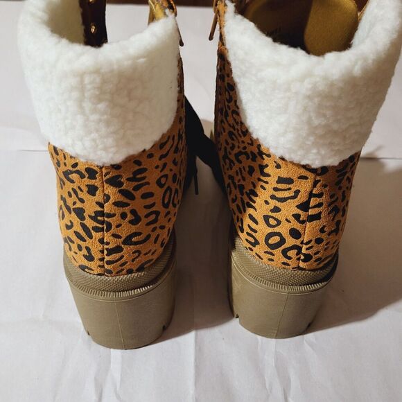 Olivia Miller Ariel Womens 8.5 Combat Boots Leopard Print Faux Suede- Fur Brown - Picture 12 of 14